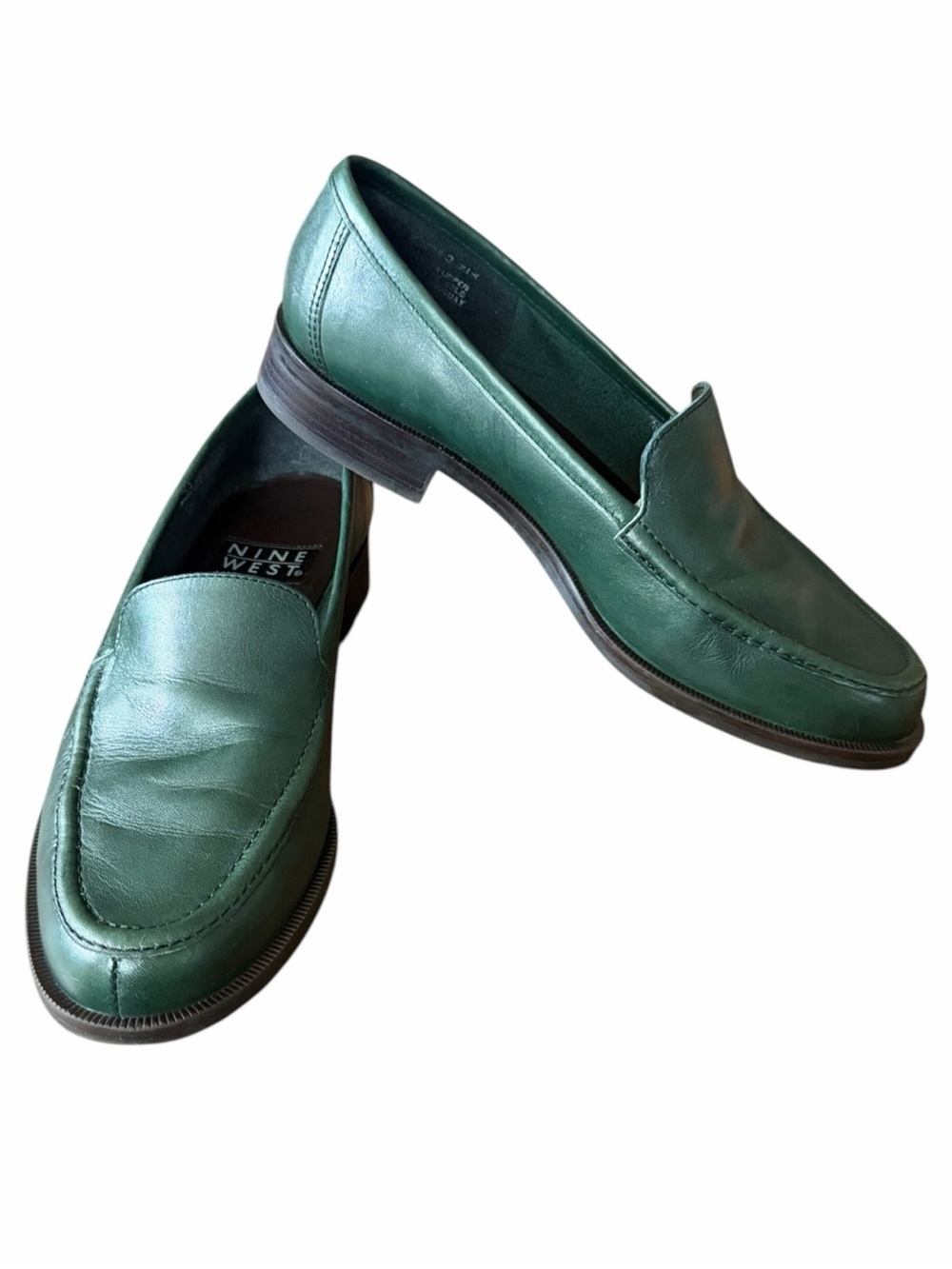 Nine West•Leather Forest Green Slip On Loafers